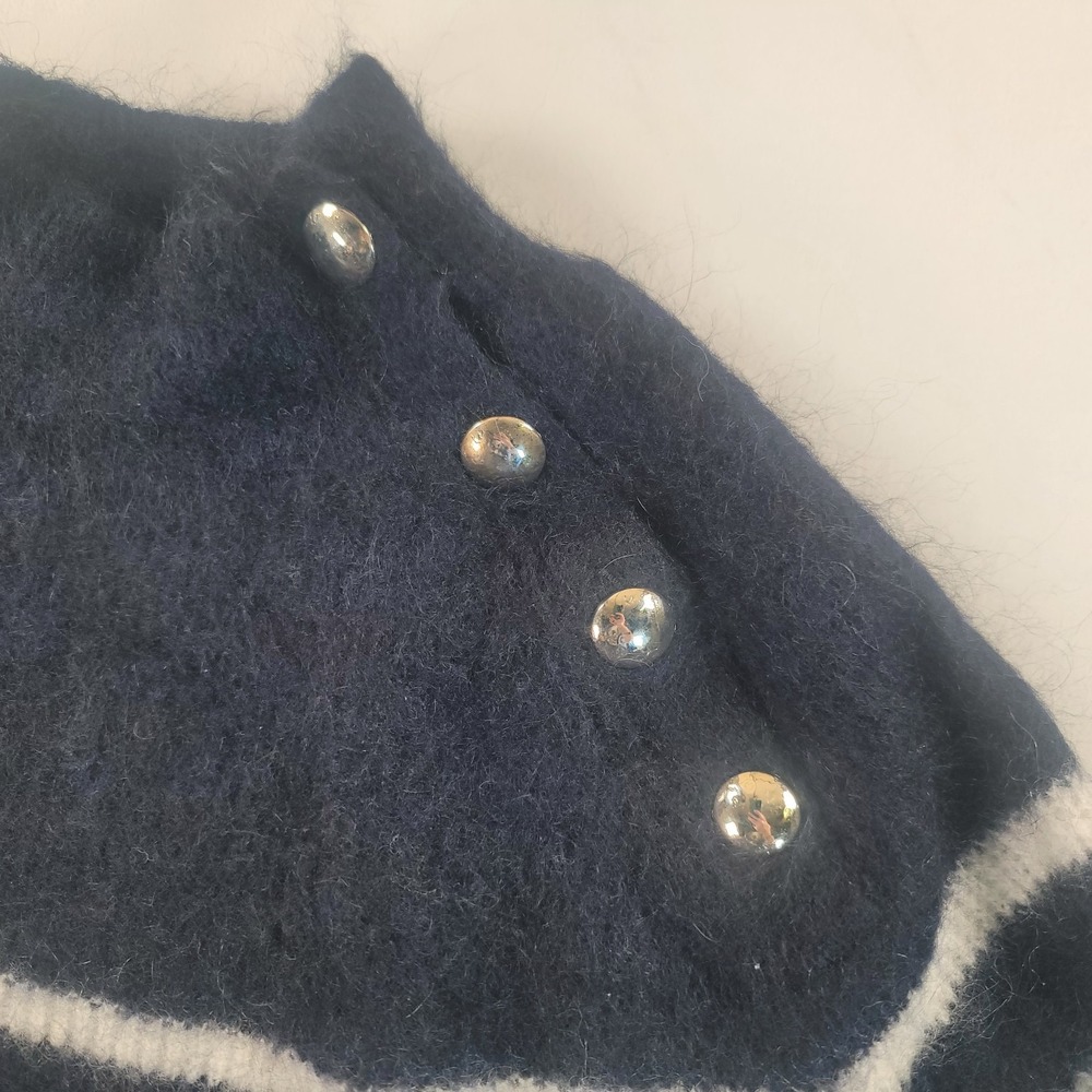 Sezane Trudy Jumper Womens M Navy Cream Striped Mohair Wool Sweater Buttons - Picture 4 of 6